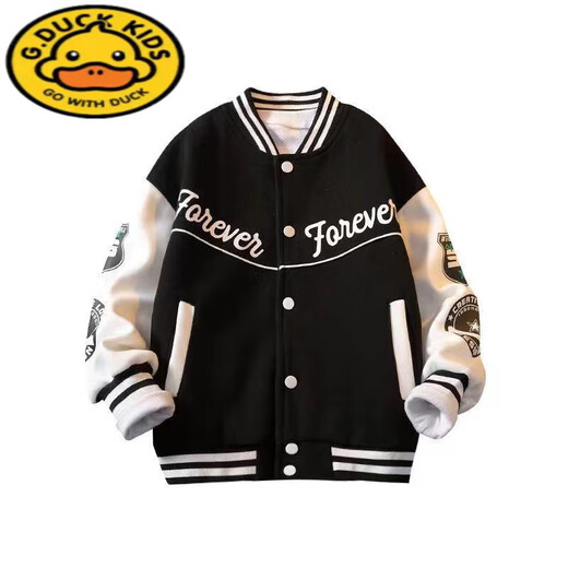 G.Duckkids Chaqueta para niños Spring and Autumn New Children's Clothing Boys Clothing Autumn Medium y grande uniforme de béisbol para niños Jaqueta de la calle frita Negro Un abrigo de uniforme de béisbol 120 Altura recomendada 112 cm