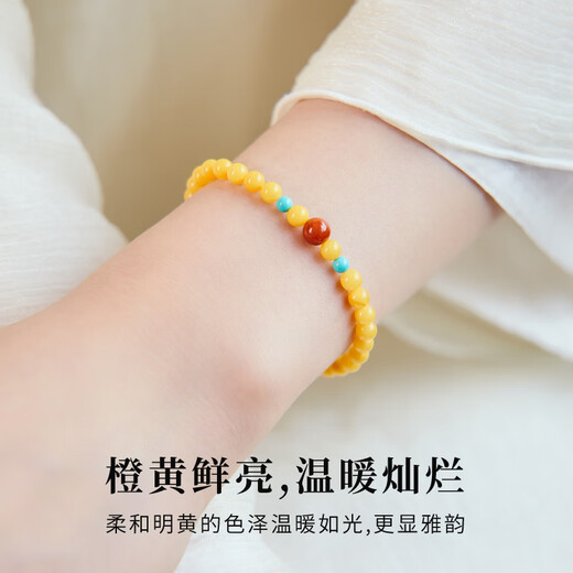 Natural beeswax bracelets, original ore chicken fat yellow amber, turquoise heather, southern red, high-end cultural toys, Chinese style women's thin bracelets, authentic 6mm, natural chicken fat yellow beeswax, honey Ning bracelets 18mm