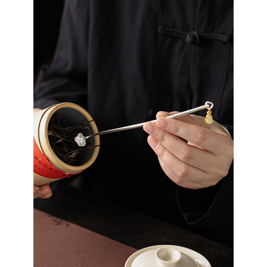 Earth Story Tea Dial Silver Teaspoon Kung Fu Tea Set Tea Ceremony Accessories Home Office Exquisite Tea Lotus Awakening Tea Divider Three Lives Lucky Tea Dial-Shell 17.5x1cm