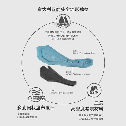 VALORE MONTON Stylish Road Bike Double Arrow Cushion Cycling Suit Bib Shorts Men's Professional 25 Years New Outdoor Stylish Gray Blue Men's Bib Shorts M