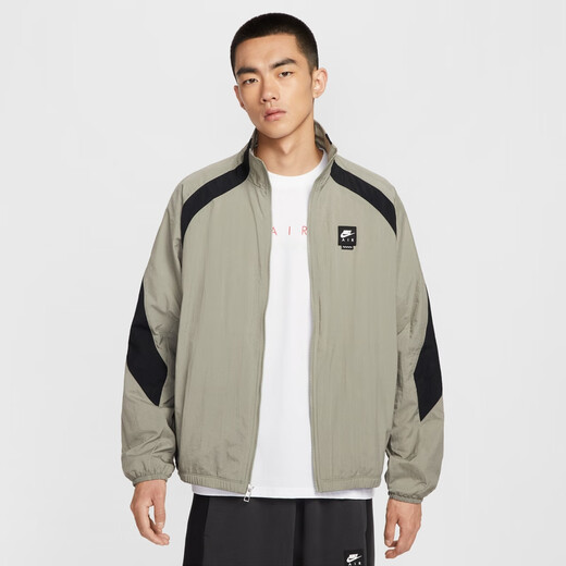 Nike Men's Loose Woven Sports Jacket Retro Lightweight Stand Collar Patch Jacket NIKE AIR HV0881 320 Light Green Gray/Black/Black L