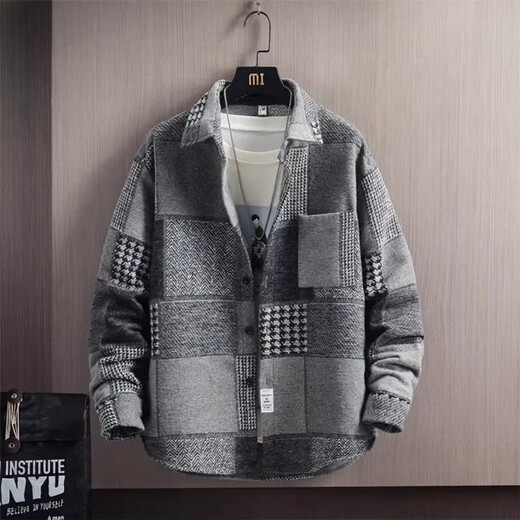 Kuraishi Kazuki plaid splicing lapel woolen jacket for men spring and autumn high-end handsome casual trendy jacket for men brown XL