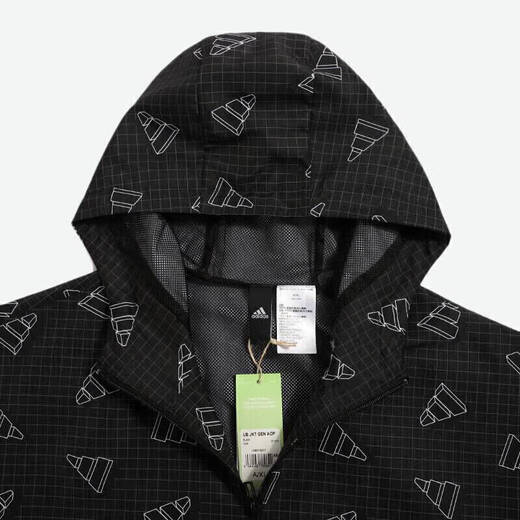阿迪达斯 （adidas）官方舰店新款男装防风连帽上衣跑步运动训练夹克休闲梭织外套 GP1825|黑色 L