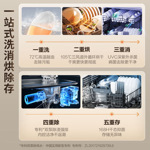 VATTI's official dishwasher, smart twin stars for global washing, extra-large capacity, adjustable top basket, layered washing, intelligent placement of dishwashers, national subsidies, five-star disinfection certification, E7pro