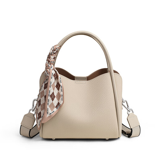 
viney bucket bag women's bag cowhide crossbody bag brand shoulder bag birthday gift for girlfriend wife [Pearl white] high-end practical bag light luxury fashionable niche food basket handbag