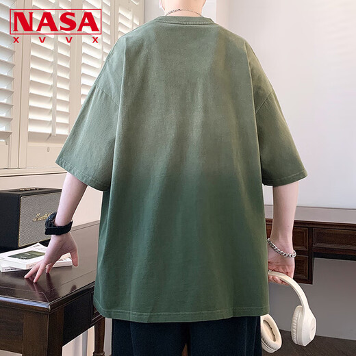 NASA XVVX渐变短袖T恤男夏季潮流港风宽松百搭复古五分袖衣服圆领休闲体恤 2601蓝色 L (约100~115斤可穿)