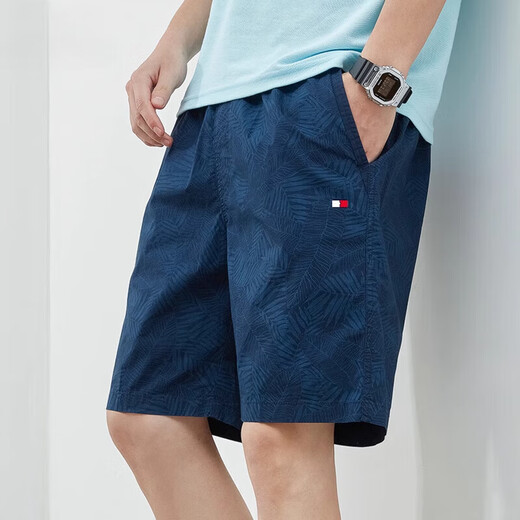 Tommy Bull (TOMMYBULL) Tommy Tommy Summer Pure Cotton Five-Cut Shorts Casual and All-Match Loose Beach Pants Men's Trendy 9224 Dark Blue + 9215 Dark Blue Color M (Suggested 100-120 Jin [Jin equals 0.5 kg])