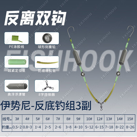 Anti-separation bottom line single hook double hook flipped and tied finished hook European style anti-bottom fishing gold sleeve gold Haixi Iseni hook Iseni thorn double hook three pairs No. 8
