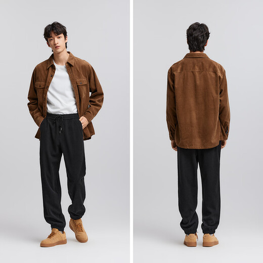 Semir casual pants men's textured corduroy trousers winter spliced drawstring leggings tapered 101724127111