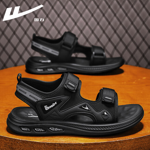 
Huili sandals men's shoes for summer breathable open-toe sandals Roman shoes black outside soft sole casual beach shoes all black 42