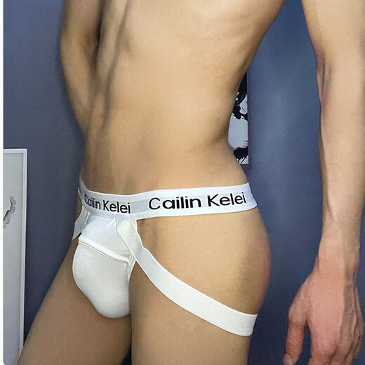 Half-grain men's cotton sexy thong breathable back empty sexy underwear cotton tight double thong men's T-pants GAY 0 black (ws) M male M size