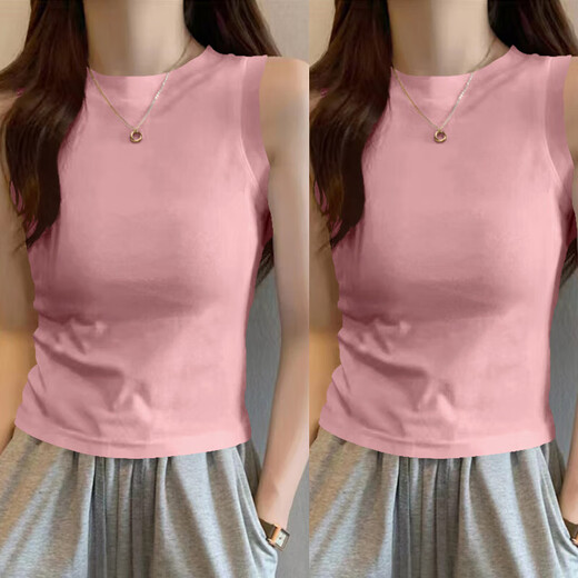 Nuevo chaleco base de moda y versátil para mujeres en verano, top sin mangas de hombro ancho de verano, ropa exterior, sensación de alta gama K11-rosa XL, recomendado 110-125 Jin [Jin iguala 0.5 kg]