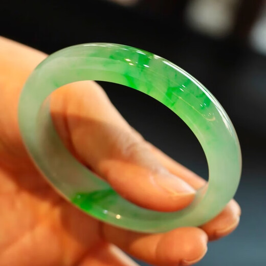 Jade bracelet for women with floating flowers, Laokeng ice jade bracelet for women, Burmese ice waxy type positive circle floating sun green jade bracelet, ring opening 55-56mm