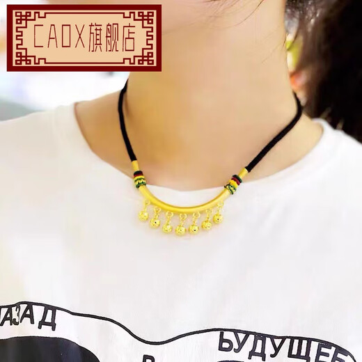CAOX3D hard gold gold bent tube bell bracelet for women 999 pure gold braided red rope necklace pure gold pendant gift gift elbow 7 bells black rope bracelet about 6.6g