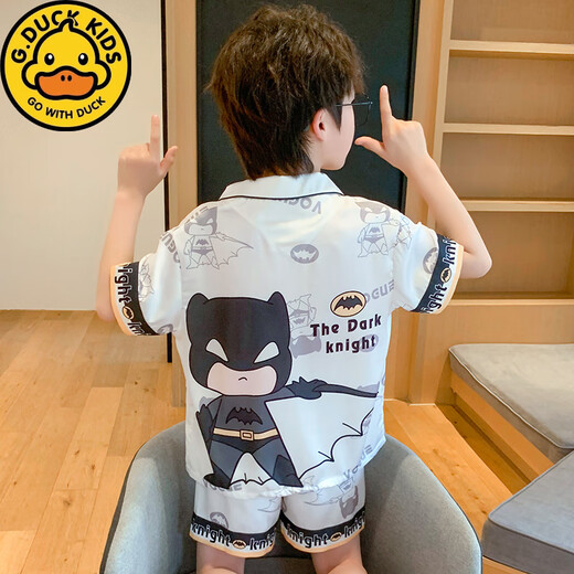 HARROW Little Duck Children's Pyjamas's Boys Boys Summer Ice Silk Thin Short Suit Suit d'été Médium d'été et Big Boys Cartoon à la mode Vêtements à domicile Ice Silk Slee à manches courtes G6624 # White Kuromi 170 Taille 12 [Hauteur suggéré 120-130cm]