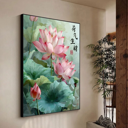 Estilo chino Lotus de alto valor DIY Relleno Coloración de loto acrílico pintado a mano y pintura al óleo de riqueza HY14066 30*40 cm Marco interno de madera maciza de espesor