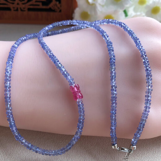 DL 1998 Fat Donglai same style tanzanite necklace light blue slightly purple beads necklace hand polished faceted elegant temperament skin 925 silver ice transparent tanzanite necklace 2.9-4.4 4