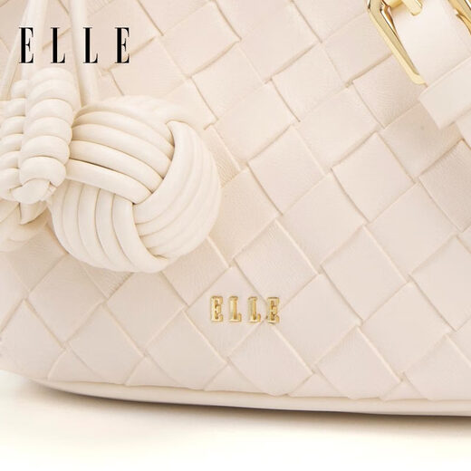 ELLE women's bag new style bag woven bucket bag portable vegetable basket bag one shoulder crossbody bag birthday gift 25223 white