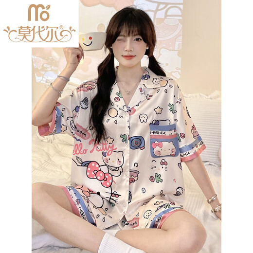 莫代尔睡衣女款夏季仿丝.稠薄款学生可爱甜美卡通冰丝短袖家居服夏天套 #YX-9214 M [75-98]斤