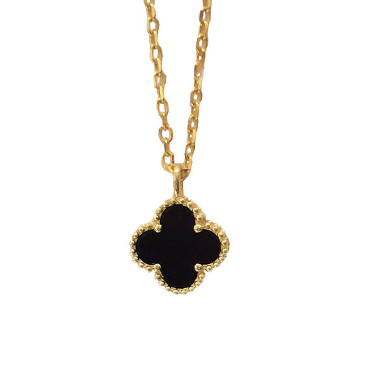 18K gold four-leaf clover necklace for women rose gold clavicle chain short activity color single pendant single pendant medium yellow I gold black agate