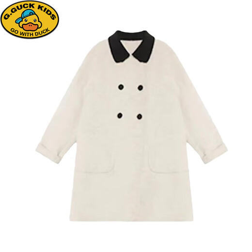 G.DUCKKIDS Wollmantel für Mädchen, Herbst und Winter 2024, Winter, neuer Wollmantel für Kinder, mittellanger, verdickter Mantel, Blumenbeige, 140 cm