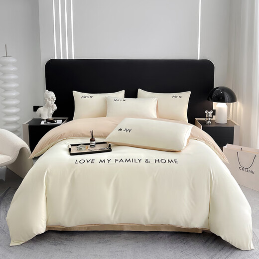 Antarctic quilt core + four-piece set + pillow core Double household summer quilt set Bedding full set eight-piece set Hand holder - Milkshake white + milk-coffee color [full set] 1.8m bed seven-piece set [2.0m quilt core 6Jin [Jin equals 0.5 kg]]