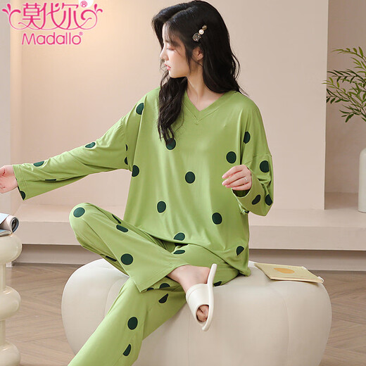Modal pajamas for women in spring and autumn style 2025 new long-sleeved pure cotton cute thin autumn women's home clothing set can be worn outside 3882 M