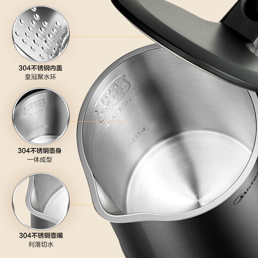 Midea kettle electric kettle double-layer anti-scalding all-steel food grade 304 one-piece seamless liner electric kettle household 1.7L large capacity tea making new year product SH17X2-301