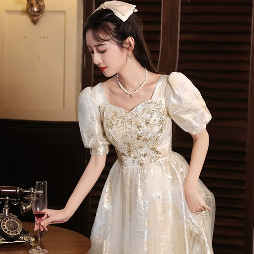 Li Baixin champagne color evening dress women's banquet French light luxury niche temperament high-end sense princess student adult ceremony art test champagne color M recommended 90-100Jin Jin is equal to 0.5 kg