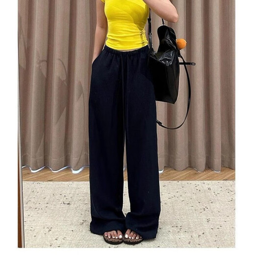 
Cotton-made cotton and linen wide-leg pants for women for summer thin ice silk lazy style casual pants high waist loose slim straight walk pants white [regular style] high quality L 100-115Jin [Jin equals 0.5 kg]