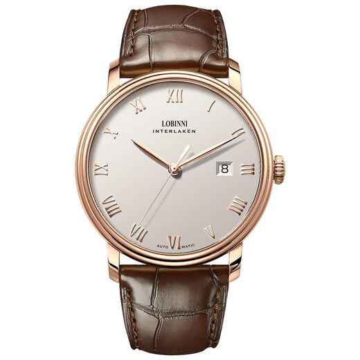 Lobinni Watch Mecánico para hombres Relojes simples Negocios totalmente automáticos Mechores mecánicos Reloj impermeable 12033 Cosilla de rosa Facinada de cuero marrón