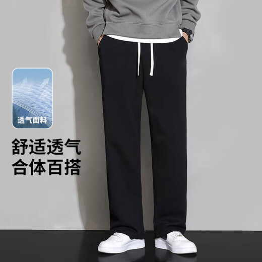 NASA GISS休闲裤男宽松直筒阔腿裤潮流长裤子 黑色直筒常规 (175/80A)L
