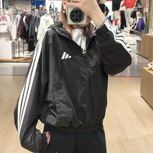阿迪达斯 （adidas）套装女装25春夏防风梭织连帽夹克宽松外套跑步运动束脚长裤2件套 JZ2162+DY8696 S
