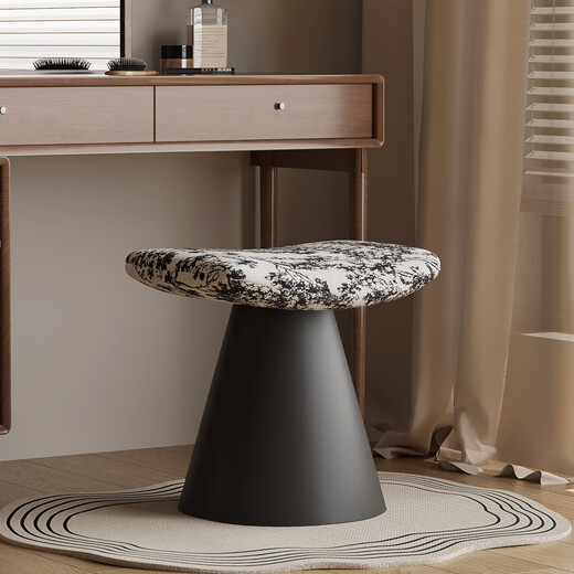 Yete Rotating Makeup Stool Mid-Autumn Style New Style Girls Home Dressing Stool High-end Bedroom Small Makeup Chair Premium Black Rotatable/Fellow Cushion/Black Iron Base