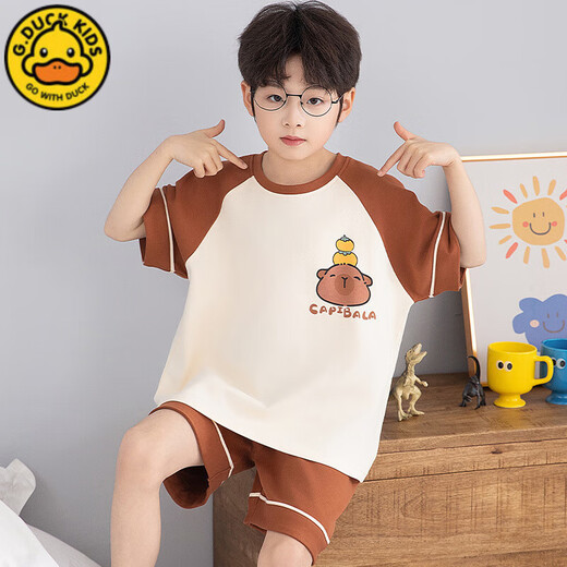G.Duckkids Kinderpyjama Jungen Sommer reines Baumwolldünne kurzärmelige Jungen Big Children Sommer Teenager-Studenten Home Clothing Set TN695 Milchdrache [Hauptbildmodell] 130 14 Größe [130 High/50jin [Jin entspricht etwa 0,5 kg]]]
