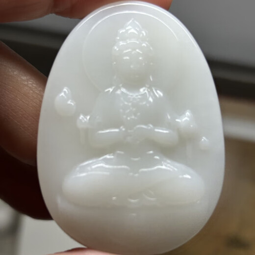 Mochen MOEYCIOR Hainan handicrafts natural jade A melted through ice shell Guanyin brand & Buddha brand pendants for men and women boutique Buddha brand 10.8*45*33