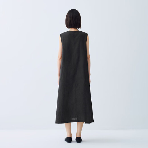 Muji Women's Cotton Chanvre Hobe sans manches Robe de femme Robe d'été Robe longue BCD91C5S Black L (165 / 88A)