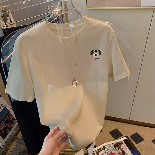 Chapitre cool (Kuzhang) T-shirt de coton pur de conception pour femmes avec grande taille Hong Kong saveur chic rétro à manches courtes à manches courtes à la mode d'été réduisant le top 3883 * Cali couleur Cali 32 m