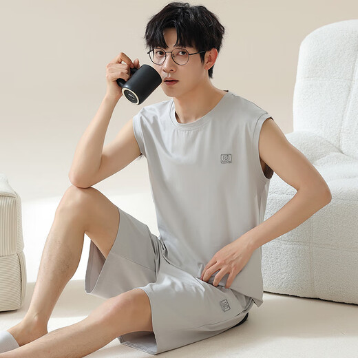 Shuo Gujin (SHUO GU JIN) official modal ice silk men's pajamas summer short-sleeved shorts thin teenagers large size can wear home clothes outside 3520# L