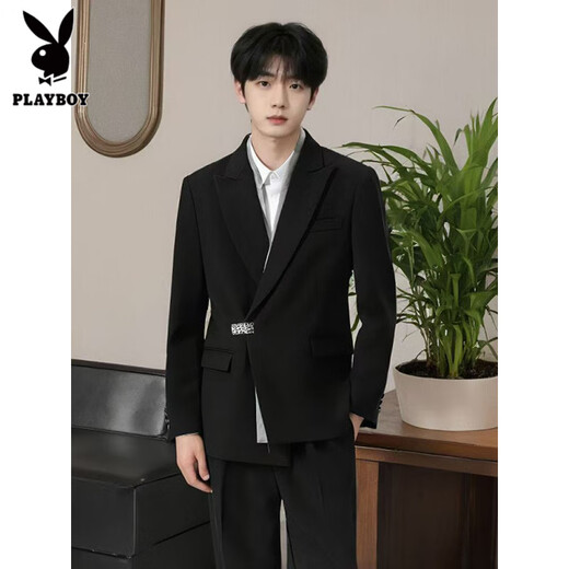 Playboy (PLAYBOY) star's same style new Chinese suit men's loose suit engagement groom wedding suit suit Tang suit Chinese tunic suit black suit + white shirt + black trousers 2XL collection store fast delivery