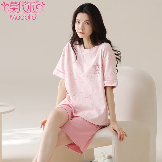
Modal pajamas for women in summer new short-sleeved shorts cotton round neck thin sweet style pink home clothing set can be worn outside Z9856 M [recommended to wear 80-100Jin [Jin equals 0.5 kg]]