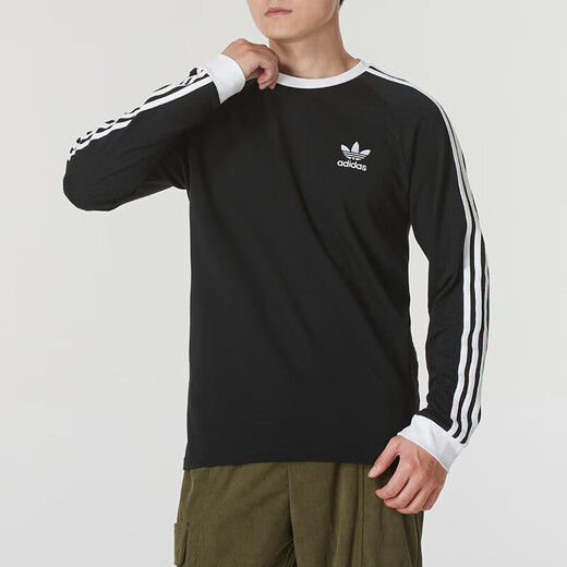 Adidas Clover Men's Top 2025 Spring Nouvelle mode T-shirt à manches longues décontractées en noir et blanc