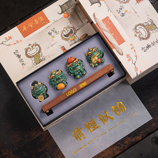 固智索国潮治愈系彩金前程似锦送朋友文创伴手礼品办公室家居桌面摆件 前程似锦【彩金】长方形大底座+新款礼盒