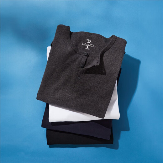 Camiseta Giordano, camiseta henley informal de color sólido para hombre, camiseta de manga larga cepillada de algodón puro grueso para hombre 01022803