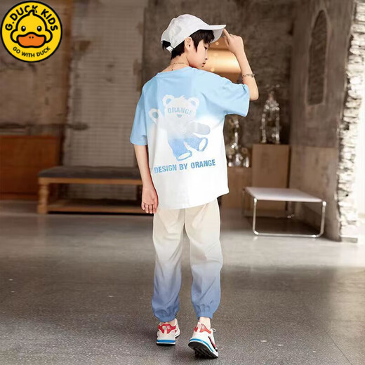 G.DuckKids Boys Traje de verano de moda de verano Pantalones de mosquito de manga corta Pantalones de manga corta Mosquito de tamaño mediano Conjunto de dos piezas de dos piezas de tamaño mediano YY1039 Azul 160 150-160cm