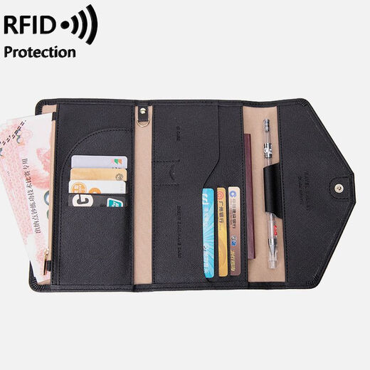 New passport bag for women 2023 new RFID multi-function air ticket certificate bag for men and women travel abroad passport clip black