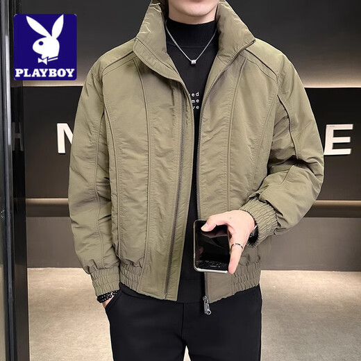 Playboy (PLAYBOY) 2025 Spring and Autumn New Fashion Jacket Men's Fashion Simple Versatile Stand-up Collar Jacket Classic Handsome Top Men Black XL 130-150Jin Jin is equal to 0.5 kg