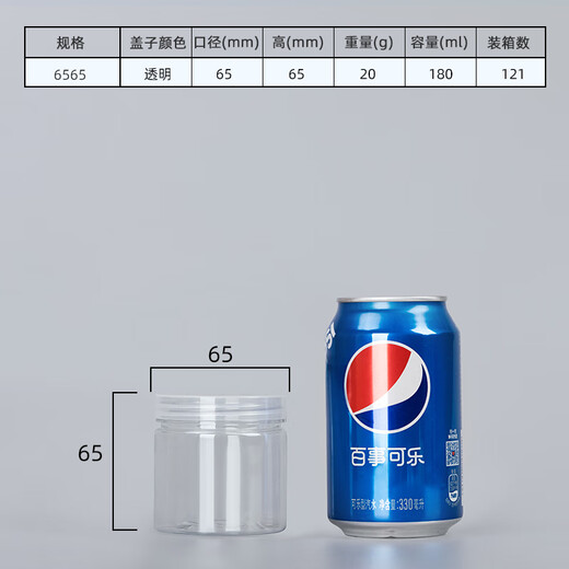 OUOETY食品罐塑料瓶子pet密封罐食品级透明圆形广口加厚零食花茶包装桶 6.5*8.5cm21g透明盖756个
