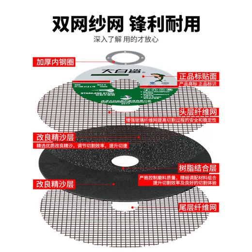 Great White Shark Cutting Blade Angle Grinder Grinding Wheel Grinding Wheel Stainless Steel Special Hand Grinder Grinding Wheel Polishing 105mm/Green Double Sharp-50 Pieces