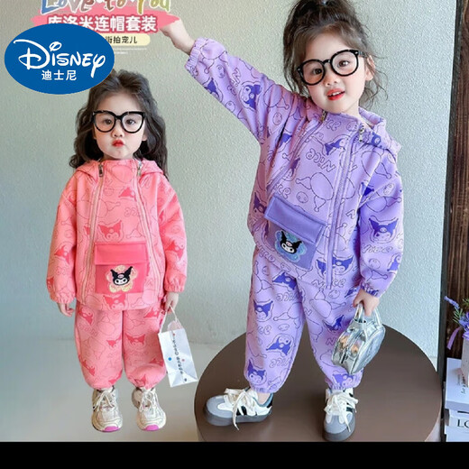 Disney Baby Girl Casual Suit Детская весна и осенняя одежда в корейском стиле Kulomi Baby Girl Spring Sports Fashionable Set Set Set Purple [Большой карманный двойной набор молнии] 90 (модернизированная модель)